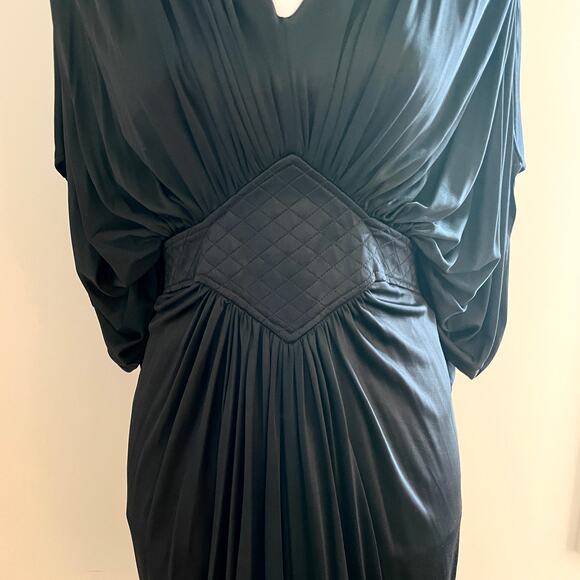 Catherine Malandrino Draped Gathered Cape Dress Gown In Black Size Small - Picture 4 of 12